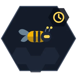 Social Scheduler Agent avatar: a hex-framed bee filling a row of queued comb cells ahead of time
