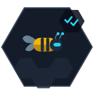 Test-Writing Agent avatar: a hex-framed bee checking a cell against a template before sealing it