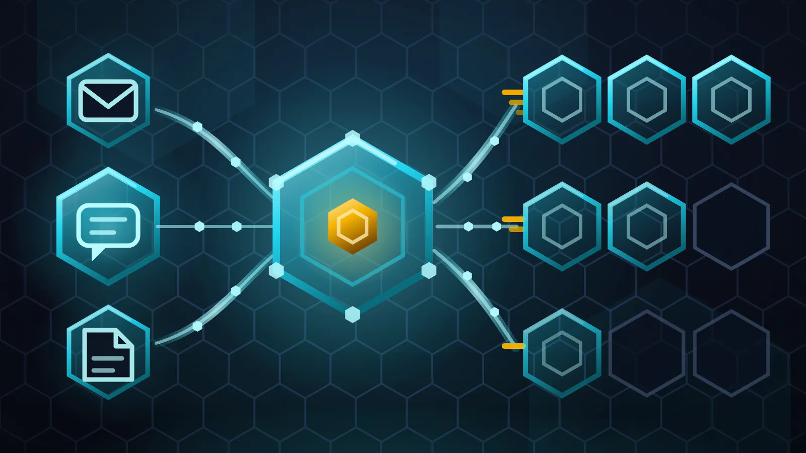Cover art for an AI support triage case study: three channels converging on one sorted comb